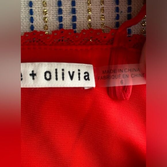 Alice + Olivia  Mini Dress Womens Size 6 Red Spaghetti Strap Button Lace - Picture 9 of 15